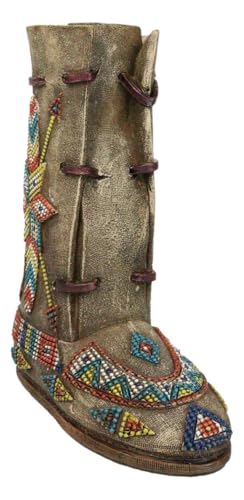 Ebros Gift T68G33H7 Rustic Tribal Native Indian Arrows Moccasin Shoe Shaped Faux Leather Boot Vase Figurine As Decorative Kitchen Utensils Flower Vases Holders Accent thumb #1