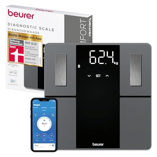 Beurer BF 500 Diagnosewaage mit Bluetooth, digitale Körperwaage mit App, Ermittlung und Analyse der Körperwerte, Messung von Körperfett und Muskelanteil, extra großes Display