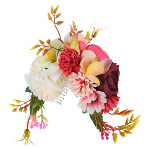 OSOLADY 2個ヘアコーム 造花付き 結婚式用ヘアアクセサリー 色 紅 各 ビー