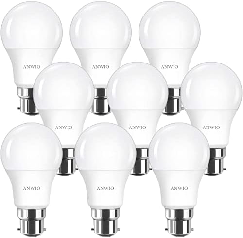ANWIO Daylight 8W B22 Bayonet LED Light Bulb, A60 6500K Cool White Bulb, 60W Equivalent,Ultra Bright B22 LED Light Bulbs Bayonet,806Lm,220-240V,Non-Dimmable (9 PCS)