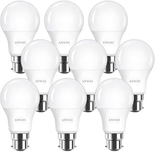 ANWIO Daylight 8W B22 Bayonet LED Light Bulb, A60 6500K Cool White Bulb, 60W Equivalent,Ultra Bright B22 LED Light Bulbs Bayonet,806Lm,220-240V,Non-Dimmable (9 PCS)