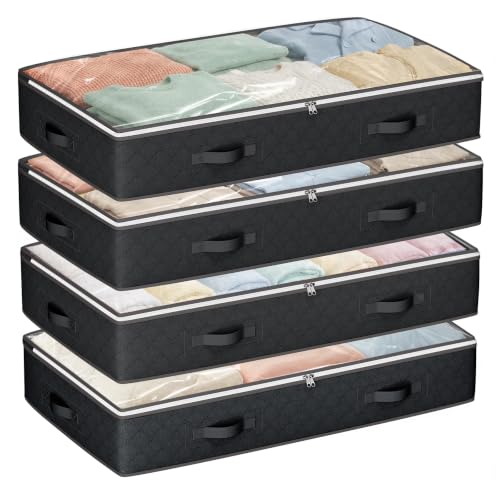 Image of Budding Joy 90L Under Bed Storage, 4 Pack Closet Organizers Black | Foldable underbed storage bins for linen sheets, blanket, clothing, comforter, sweaters, pillows, wrapping paper