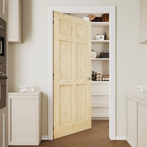 CRUTOP 36''x80'' Colonial 6 Panel Passage Door, Pine Wood Door Slab, Solid Core Panel for...