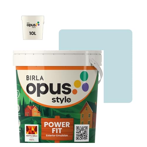 Image of Birla Opus Style Power Fit Exterior Emulsion Paint (10L, Aegean Blue, Matte Finish) | Superior Whiteness & Brightness, Excellent Finish, Low VOC | 2 Yr Warranty | For Exterior, Outdoor Walls