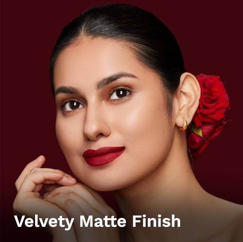 Image of Pilgrim Matte Me Up Bullet Lipstick 4.2g | Creamy, Lightweight, Bold, Non Drying | SPF 30 | Enriched With Hyaluronic Acid & Spanish Squalane | Lipstick for dusky skin tone | Ruby Revolt-25
