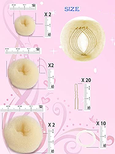 Hair Bun Maker (37 Count, 3.5 inches Large, 3 inches Medium, 2 inches Small, Beige), Hair Doughnut Shaper for Girl
