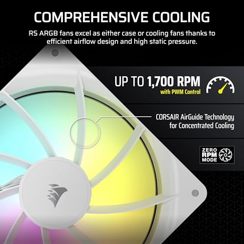 Image of CORSAIR RS140 ARGB PWM 140mm Fans Dual Pack - White - Simplified Control - Daisy-Chain 4- Pin PWM and +5V ARGB Connections - Concentrated AirGuide Cooling - Magnetic Dome Bearing