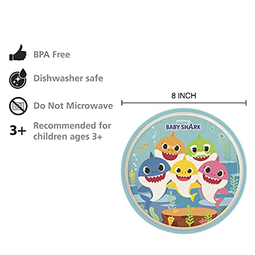 Image of Zak Designs Baby Shark Dinnerware Set for Kids Includes 8 inch Plate, 6 inch Bowl, and 10oz Tumbler, Durable and Sustainable Melamine Bamboo Material (3-Piece Set)