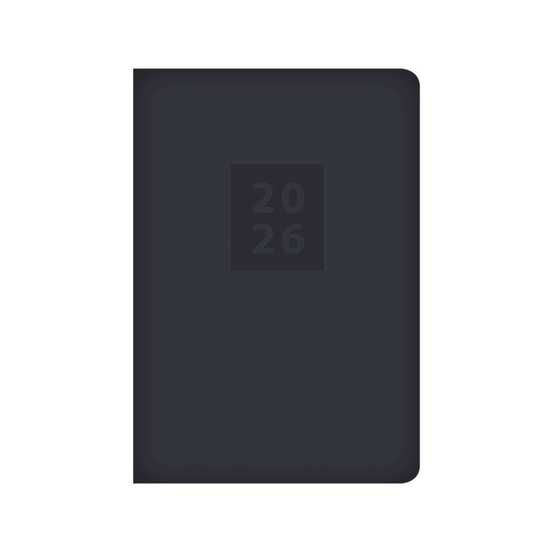 2026 A5 Diary Week to View - Navy Embossed Soft Touch Cover Wallet Size Planner - Work School Travel Compact Daily Organiser Notebook for Professionals