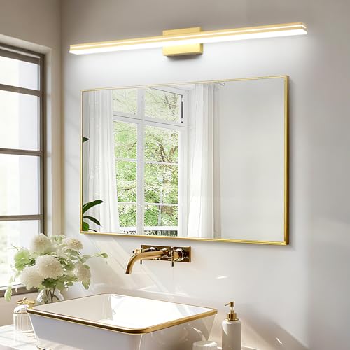 Image of SineRise 48-Inch LED Modern Bathroom Vanity Light Bar, Gold Modern Acrylic Bathroom Wall Lighting Fixtures Over Mirror (Cool White 6000K)