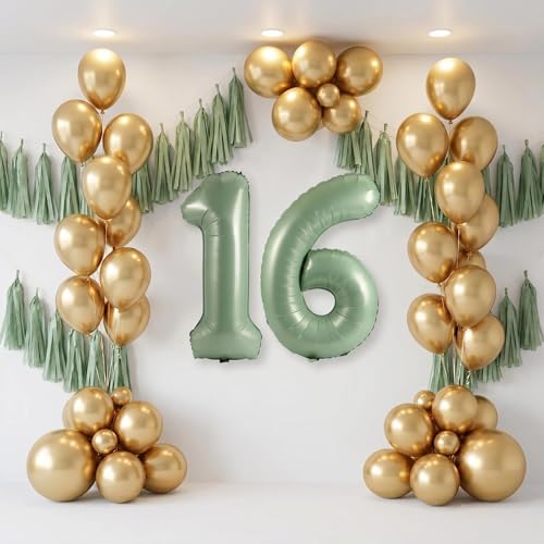 Image of YPSelected 32 Inch Large Foil Helium Number Balloon Birthday Wedding Party 0-9 (Olive Green, 1)
