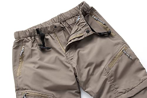 Foto von Minetom Damen Wanderhose Wasserdicht Trekkinghose Outdoorhose Schnell Trockend Leicht Camping Softshellhose Sommer Funktionshose Reißverschluss Abnehmbar Shorts A Khaki XL