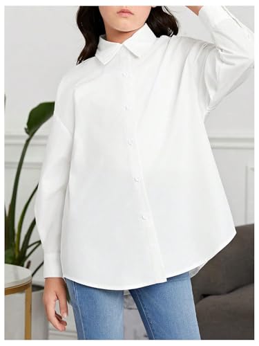 Floerns Girl's Solid Button Down Long Sleeve Blouse Drop Shoulder Shirts Top3