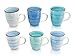 Produktbild MC Trend 6er Set Kaffeebecher Handmade Tassen Pott Modernes Design ca. 350 ml (Hellblau,Meeresblau,Dunkelblau,Mint,Pastellblau und Türkisblau)