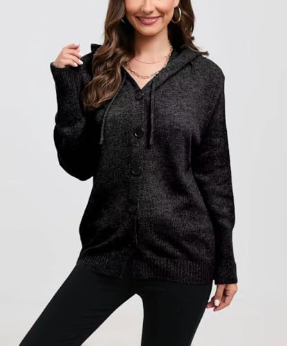 Image of Women's Hooded Cardigan Sweater Long Trendy Button Coat