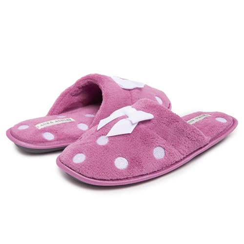 Image of Laura Ashley Ladies Embroidered Soft Terry Scuff Slipper