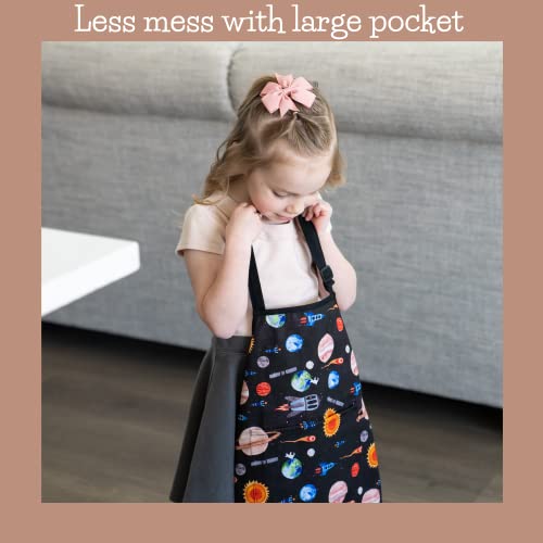 Kids Aprons For Girls And Boys, Toddler Apron With Pocket For Painting, Cooking, Baking, Gardening And Crafts – Apron For Kids With Adjustable Neck Strap - Kids Hand Painted Cosmic Collection #TOP1