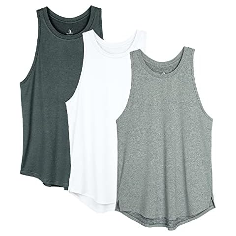 icyzone Women's Racerback Workout Tank Tops - Athletic Yoga Tops, Running Exercise Gym Shirts (Pack of 3) (L, Black/Gray/White) Cover