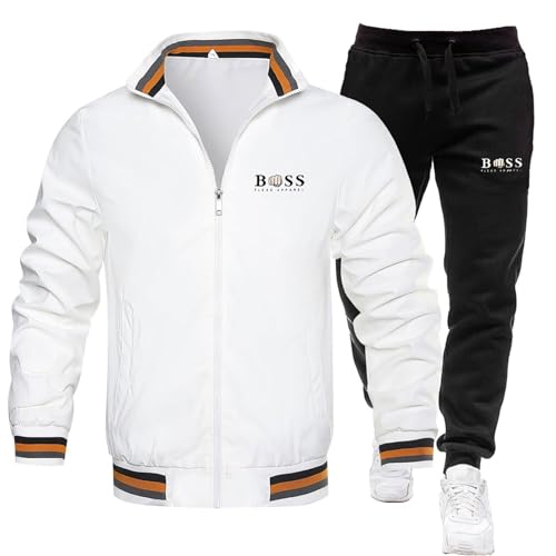 YOSUWOAI Survêtement à manches longues pour homme - Col montant - Veste bomber avec fermeture éclair - Pantalon de jogging baggy - Ensemble d'hiver chaud -...