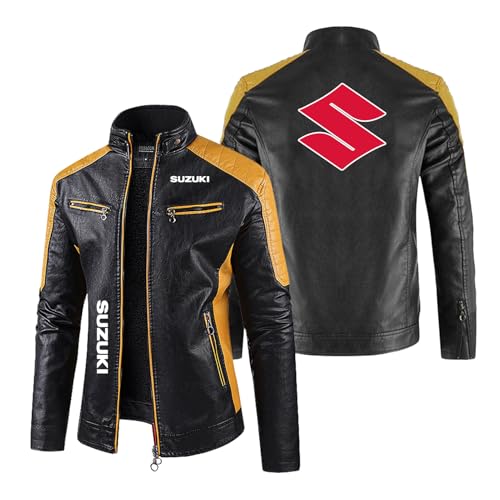JANZBZSU Chaquetas De Moto Para Hombre Ropa De Cuero Para SU.ZU.K.I Prendas De Vestir Exteriores Impermeables Tops Con Estampado Traje De Carreras Abrigo De Cuero-HuangS||XXL