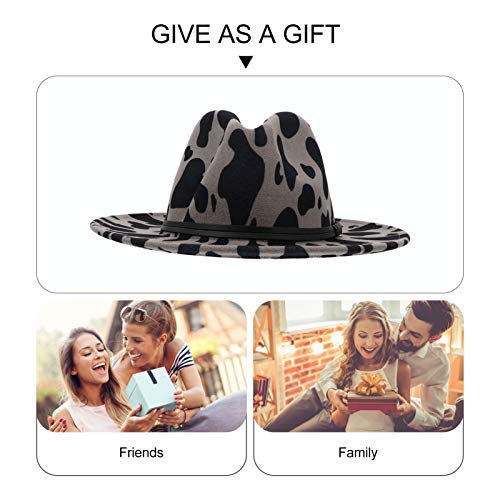 Homoyoyo Cow Pattern Woolen Jazz Hat Adjustable Big Brim Cap Fashion Flat Edge Design for Dinner Parties Casual Wear Texture Comfortable Fit Grey3