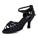 Produktbild BURTAN Tanzschuhe, Satin mit Ledersohle, Kreuzgeflecht, Anti-Rutsch mit Schnalle, Highheels, Salsa, Tango Größen, Absatz: 7cm (40-25 cm, Schwarz)