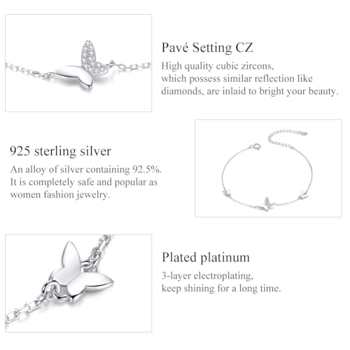 VOROCO 925 Sterling Silver Bracelet for Women Adjustable Link Chain. Cat Butterfly Snake Dog Fashion Bracelet for Teen4