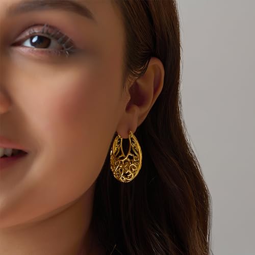 Image of TRUESILVER ACPL 925 Sterling Silver BIS Hallmarked Filigree Hoop Earrings for Women & Girls | Lightweight Designer Oval /Round Hoops | Everyday Wear | Gift for Her