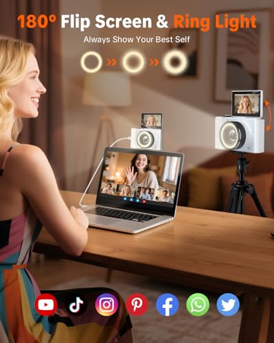 Image of W & O Digital Camera for Teens,Kids Digital Camera with 32G SD Card,3 inch 180 Flip Screen Camera for Photography Vlogging with Fill Light,Y2K CCD,Point and Shoot Digital Cameras for Kids,Teens(Cream)