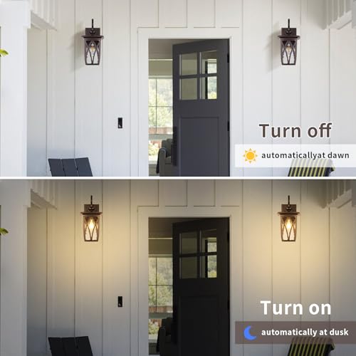 Image of Dusk to Dawn Outdoor Wall Light Fixtures,18'' Outdoor Porch Sconces Lighting , Waterproof Wall Lanterns with E26 Sockets & Water Ripple Glass, Modern Oil Rubbed Bronze Outside Lights for Patio, Garage