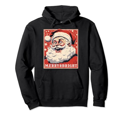 Merry And Bright Happy Santa Claus Hat Smile Christmas Xmas Pullover Hoodie