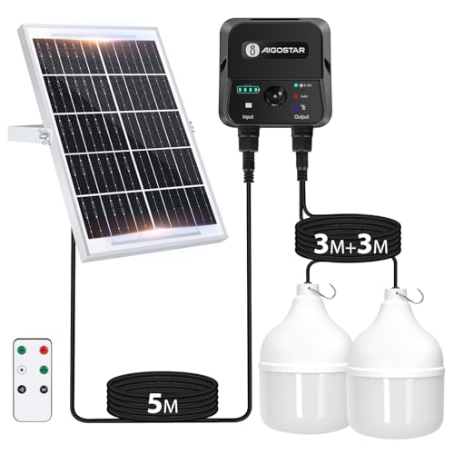 Aigostar- Luz Solar Exterior con Sensor 70W, Lámpara Solar Exterior con Mando a Distancia y Caja de Almacenamiento de Energía, Cable de 11M, IP65 Impermeable, para Interior, Jardín, Camping, Pesca