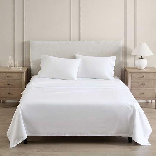 Image of Martha Stewart - King Size Sheets Set, Crisp & Tailored Cooling Sheets with a Smooth Cotton Percale Lightweight Feel - Bed Sheets with Matching Pillowcases & Fitted Sheet (Lilly Pond Leaf Green)