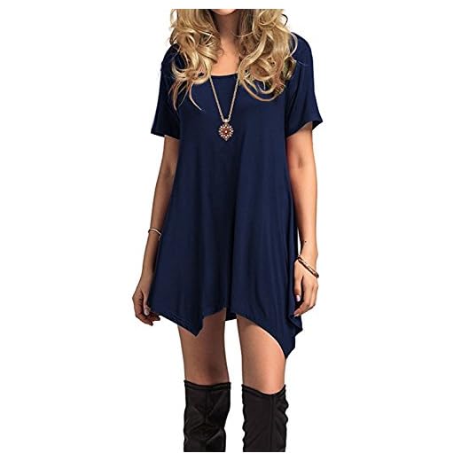 TWIFER Sommerkleid Damen Ärmelloses, Trägerloses Kreuzgurt Karomuster mit Unregelmäßigem Kleid 7 Azue Damen Sommerkleider Kurzarm Kleider Casual T-shirt kleid Loose Fit für Alltag Dunkelblau K EU 46 (Herstellergröße XL)