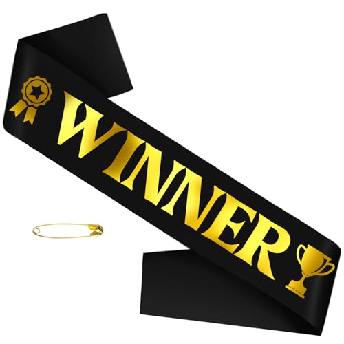 Fascia vincitrice con lamina d'oro, fascia in raso nero per festeggiare con stile a feste, concorsi, eventi sportivi e competizioni, fascia dorata per concorsi di bellezza, fascia campione,