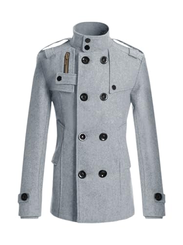 Image of Lars Amadeus Men's Winter Coat Classic Double Breasted Stand Collar | Classic double breasted pea coat with button closure and pockets, True to size fit Business ready