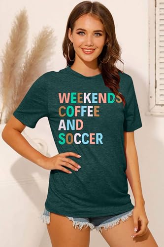 Weekends Coffee and Soccer Mom T-Shirts for Women - Soccer Gift Shirt with Ball Letter Printed Short Sleeve Tee Tops2