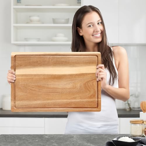 Tabla de Cortar de Madera de Acacia de 45,7 x 30,5 cm con Mango y Ranura para Jugos, Tabla Grande y Gruesa para Carnes, Pavo, BBQ y Servir Alimentos miniatura 7