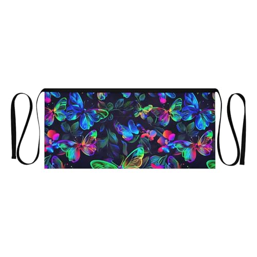 ODAWA Neon Butterflies Flowers Short Aprons Waist Apron with Pockets for Women Teacher Aprons