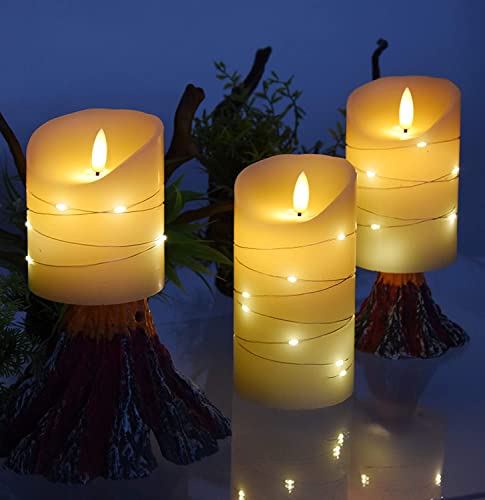 Image of DANIP Ivory LED flameless Candle, with Embedded Star String, 3-Piece LED Candle Set, with 11 Button Remote Control, 24-Hour Timer Function, Dancing Flame, Real Wax, Battery Powered. (Ivory)