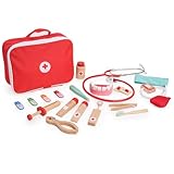 KidMigo Arztkoffer Kinder Holz 15-teiliges Doktorspiele ab 3 Jahre : Doktorkoffer Kinder Arztkoffer, Zahnarzt Spielzeug Doktorspiele mit Zubehör Stethoskop