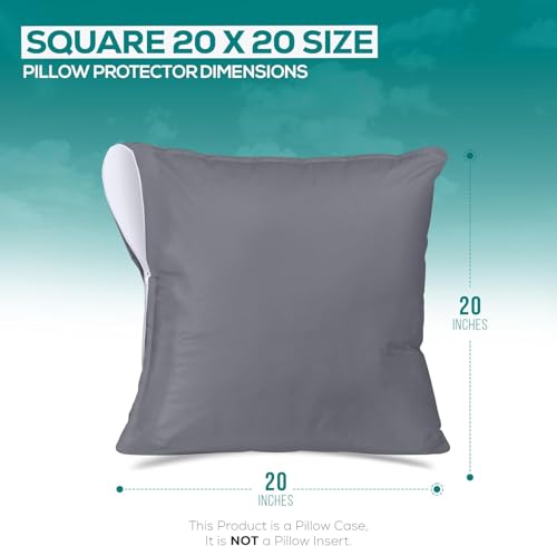 Image of Utopia Bedding Waterproof Throw Pillow Protectors (No Pillow Inserts) with Zipper 20 x 20 Inches (2 Pack, Grey), Outdoor Bed Couch Decorative Pillow Encasement Covers