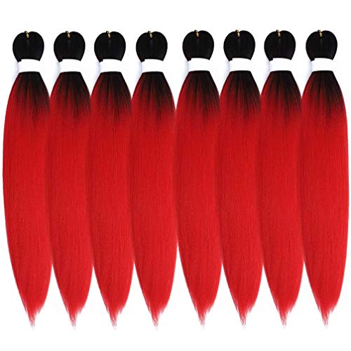 Aigemei Pre-stretched Braiding Hair Yaki Texture Hot Water Setting Synthetic Fiber Crochet Braiding Hair Extension 8 Packs 24 Inch(T1B/Burgundy)