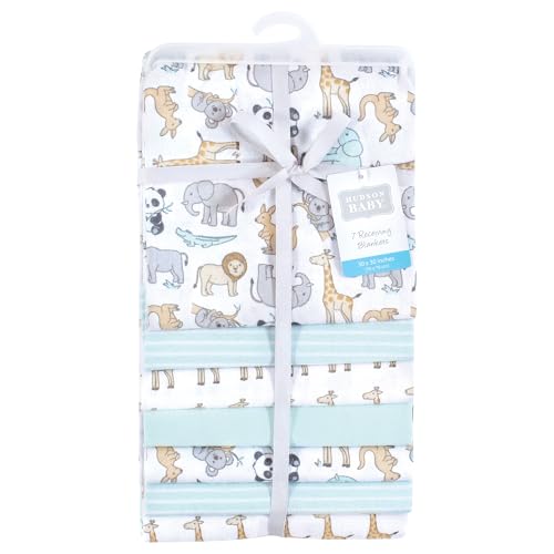 Image of Little Treasure Hudson Baby Cotton Poly Flannel Receiving Blankets Multipack, Blue Kangaroo, 30x30 inches