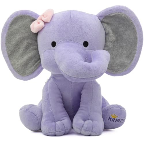KINREX Elephant Stuffed Animals – Stuff Animal Plush Toy for Babies Girls Boys, Elephants Plushie Teddy Bear Toys for Birth Stats Baby Shower Infant Newborn Boy & Girl, Purple Measures 9 Inches