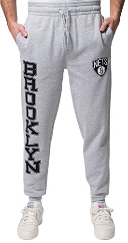 Ultra Game NBA Brooklyn Nets Mens Basic Soft Terry Jogger Pants, Right Leg Logo, X-Large