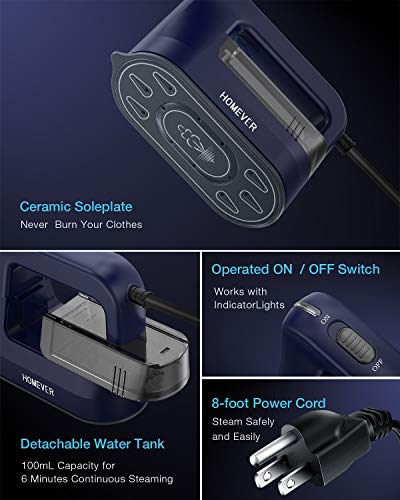 HOMEVER Garment Steamer Iron for Clothes, 1300W Powerful Handheld Steamers Iron, Horizontal and Vertical Ironing 4 in 1, 40s Fast Heat-up, Portable Steamer for Home and Travel,Dark Blue