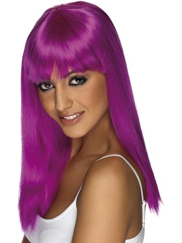 Smiffys Perruque glamourama, violet fluo, cheveux longs, lisses avec frange Halloween