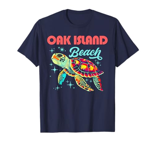Oak Island Beach NC Artistic Sea Turtle Retro T-Shirt