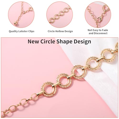 Western Metal Chain Belts, Gold Hollow Out O Ring Chain Belt Adjustable Boho Waist Chain Country Concert Outfit for Women Dress Jeans3
